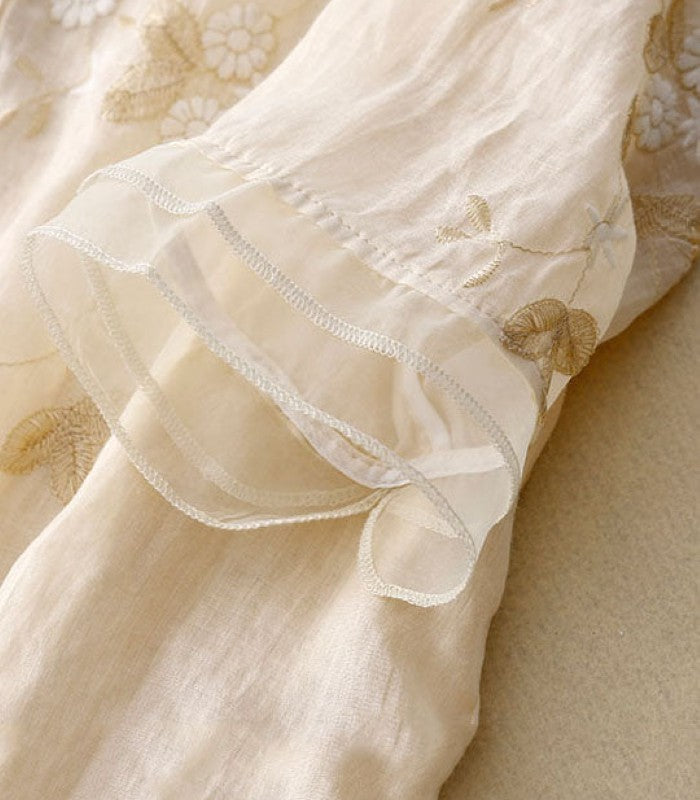 Blusa Donna Elegante con Ricamo Fine Manica Lunga