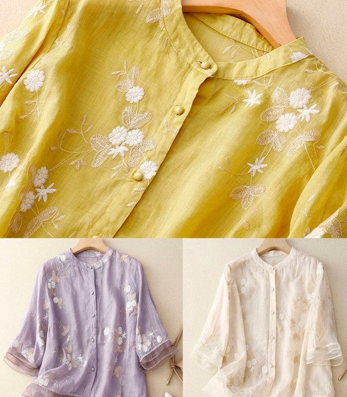 Blusa Donna Elegante con Ricamo Fine Manica Lunga