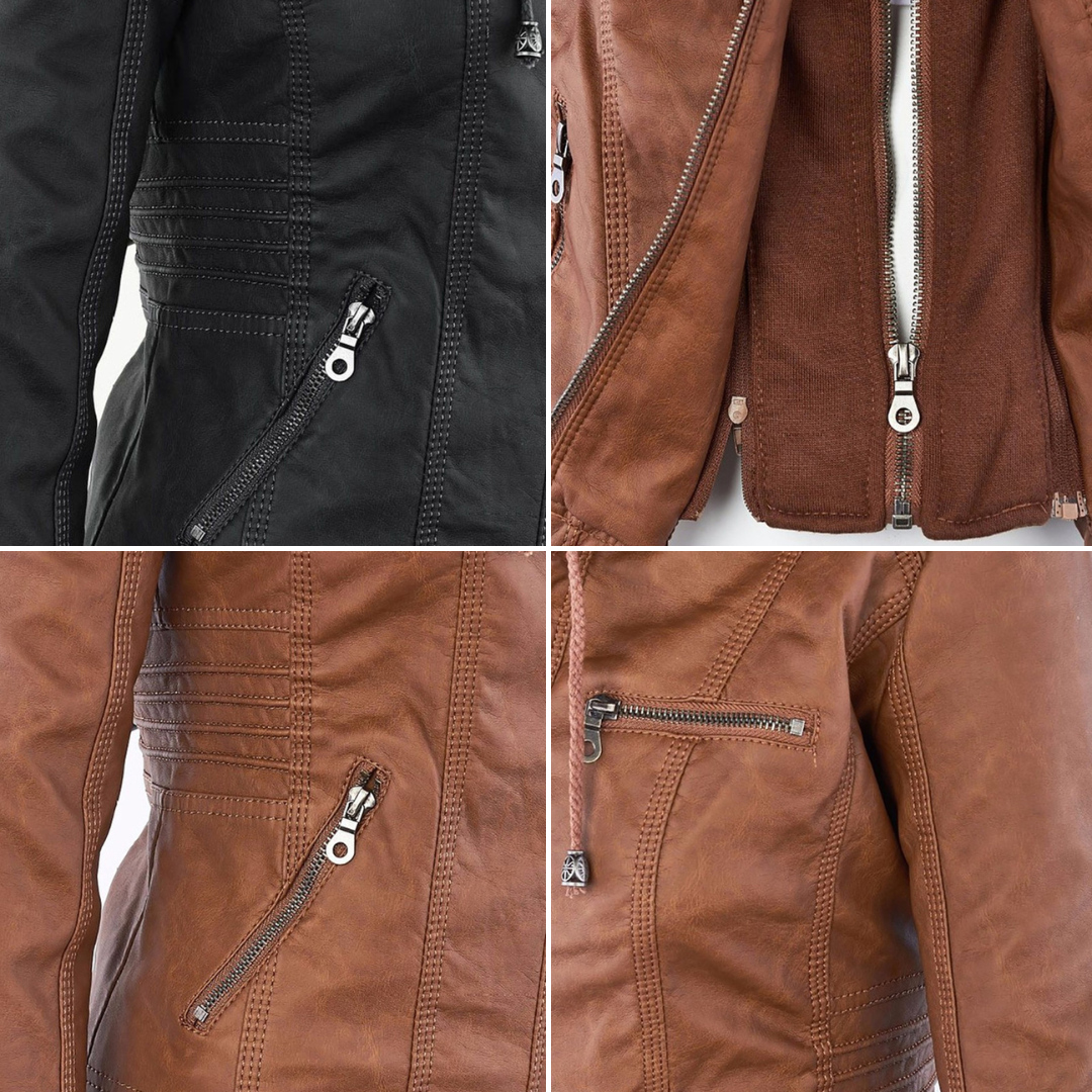 Giacca Donna in Pelle Vera con Cappuccio Rimovibile Antivento