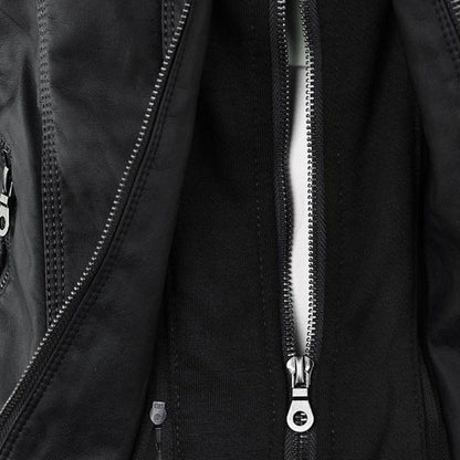 Giacca Donna in Pelle Vera con Cappuccio Rimovibile Antivento