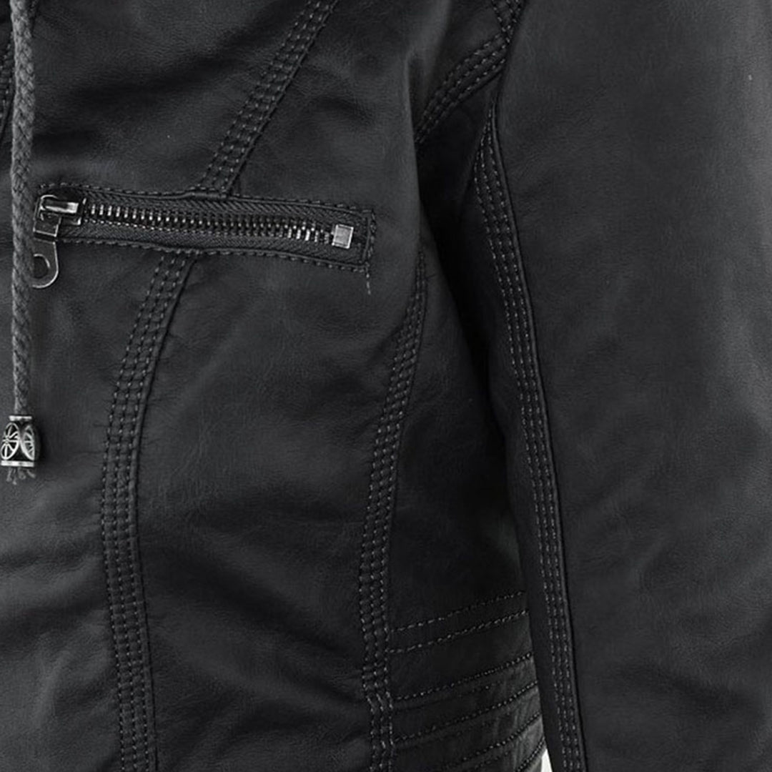 Giacca Donna in Pelle Vera con Cappuccio Rimovibile Antivento