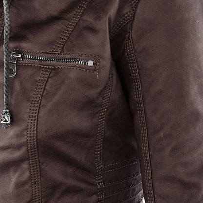 Giacca Donna in Pelle Vera con Cappuccio Rimovibile Antivento