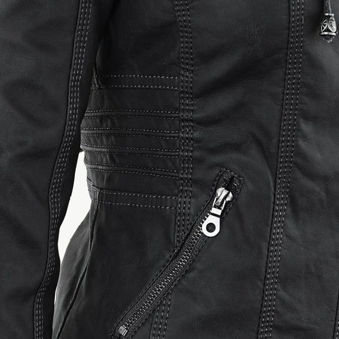 Giacca Donna in Pelle Vera con Cappuccio Rimovibile Antivento