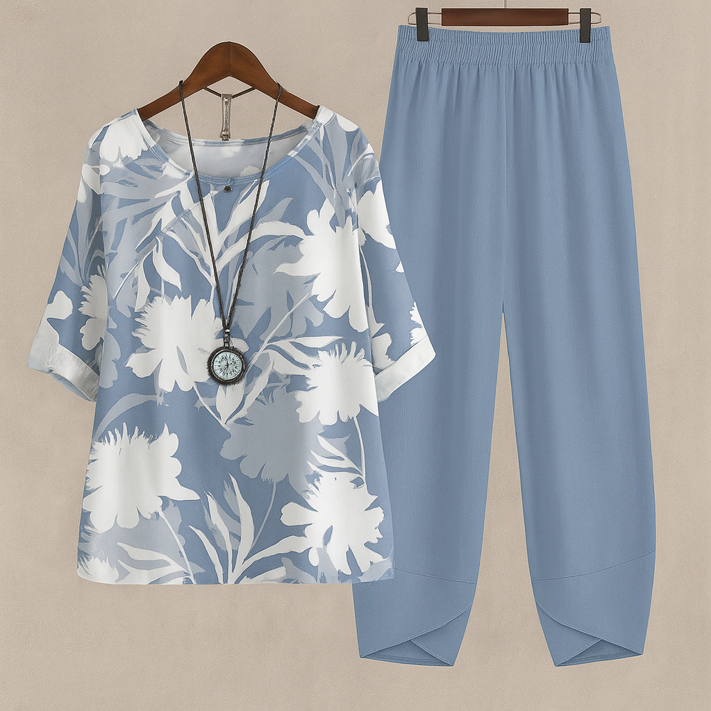 Completo Floreale Elegante da Donna per Estate - Camicetta e Pantaloni Harem 2