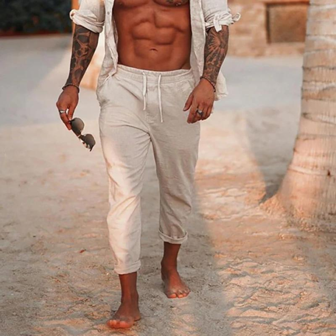 Pantaloni Lino Uomo con Coulisse Comfort
