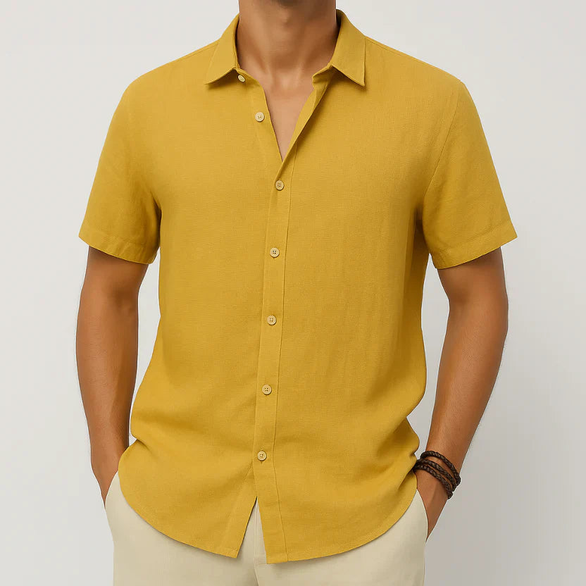 Camicia Uomo Manica Corta Colletto con Bottoni e Patta Frontale