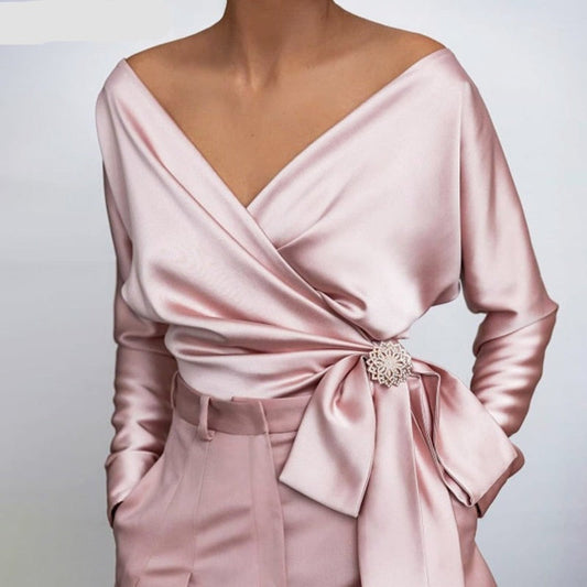 Camicetta Donna in Satin Design a Portafoglio Manica Lunga - Vesarelli