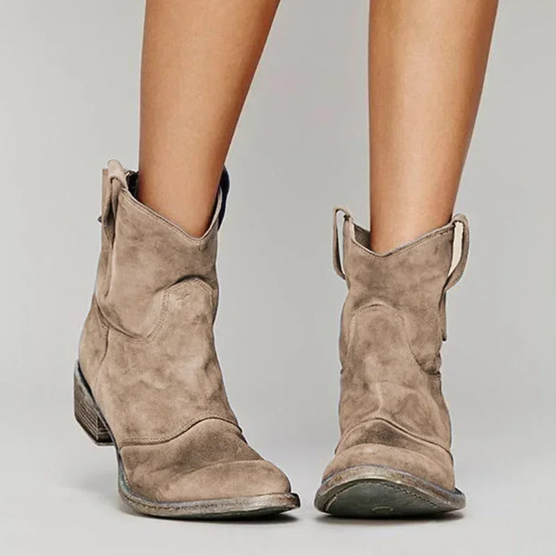 Stivaletti Donna Effetto Camoscio Stile Cowboy - Brentozzi