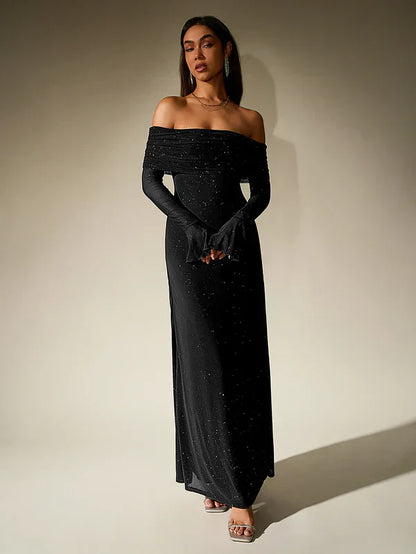 Abito Donna Sera Senza Spalline con Glitter