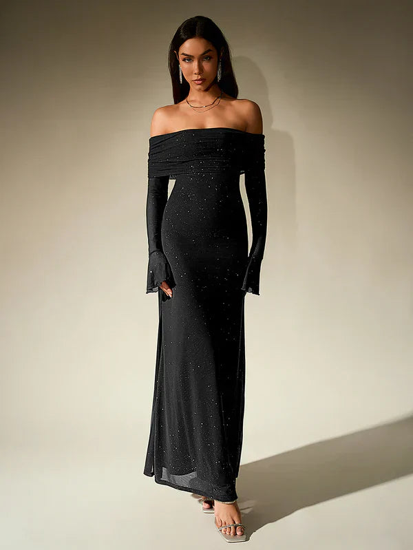 Abito Donna Sera Senza Spalline con Glitter