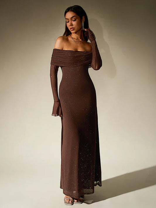 Abito Donna Sera Senza Spalline con Glitter - Brentozzi