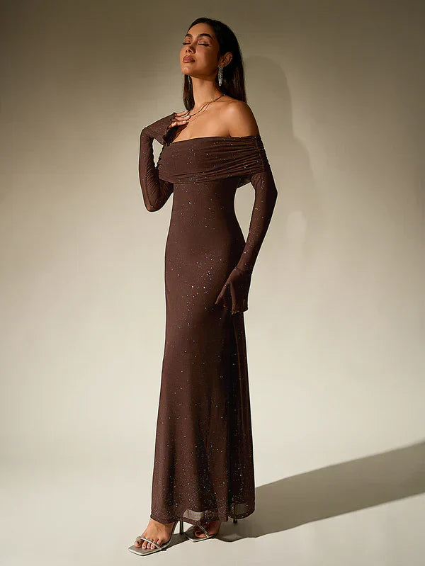 Abito Donna Sera Senza Spalline con Glitter
