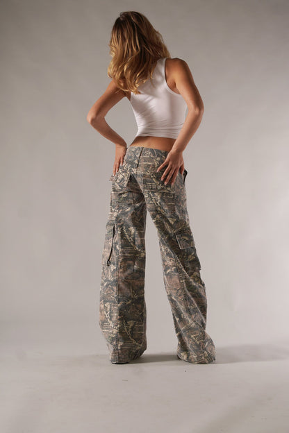 Pantaloni Cargo Donna con Tasche e Tessuto a Motivo