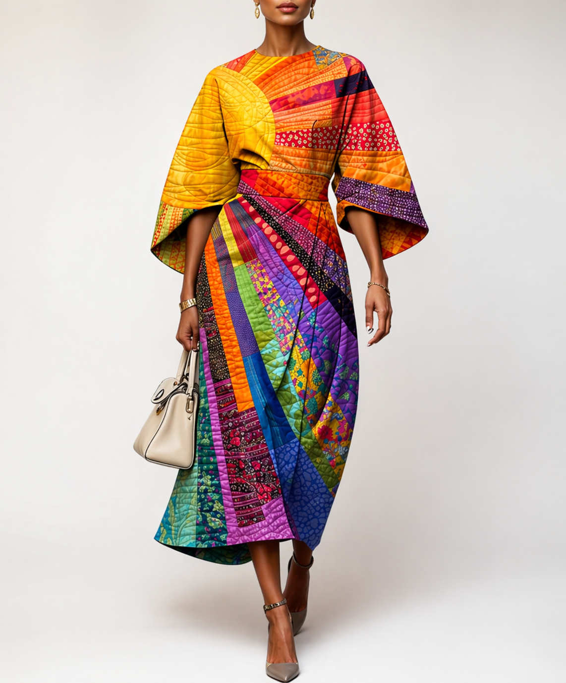 Abito Midi Donna Patchwork Maniche Lunghe - Vesarelli