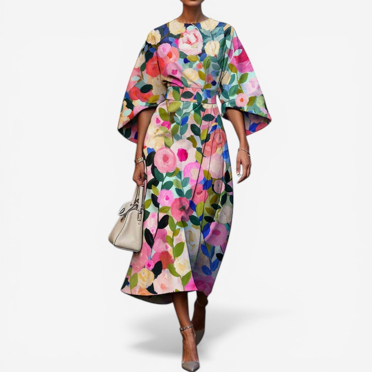 Dahlia | Abito Midi Donna Patchwork Maniche Kimono Stampa 2