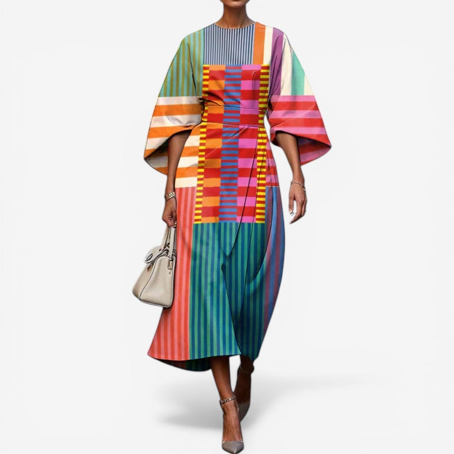 Dahlia | Abito Midi Donna Patchwork Maniche Kimono Stampa 6