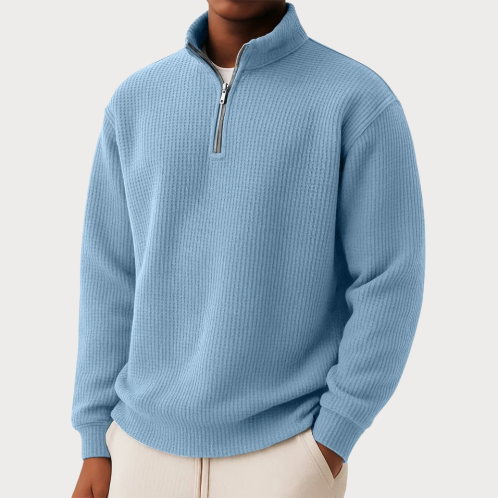 Dali | Uomo Felpa Con Zip Comfort Quotidiano Azzurro