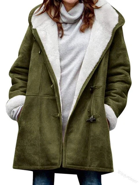 Giacca Donna Casual con Cappuccio Foderata in Pile Calda