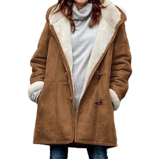 Giacca Donna Casual con Cappuccio Foderata in Pile Calda