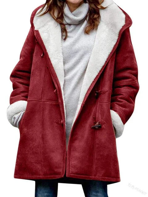 Giacca Donna Casual con Cappuccio Foderata in Pile Calda