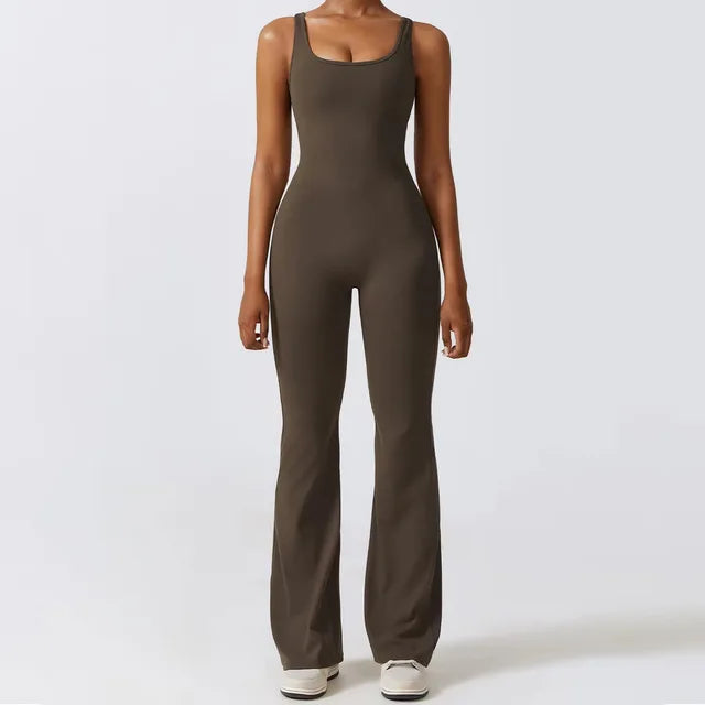 Tuta Flare Donna Tessuto Elasticizzato Scollo Racerback