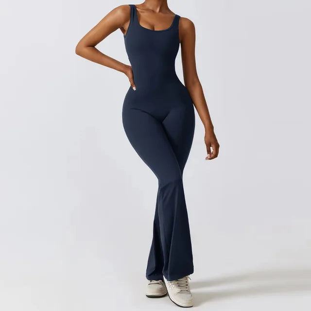 Tuta Flare Donna Tessuto Elasticizzato Scollo Racerback