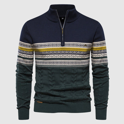 Maglione Uomo Invernale in Maglia con Zip e Collo Alto Caldo