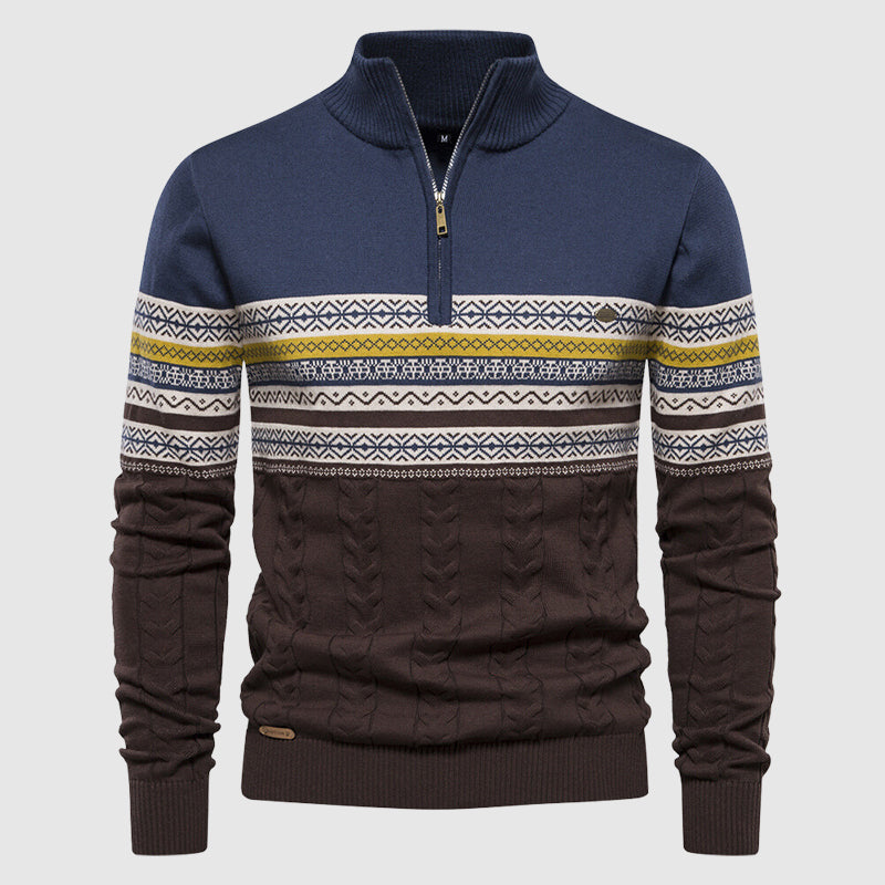 Maglione Uomo Invernale in Maglia con Zip e Collo Alto Caldo