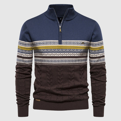 Maglione Uomo Invernale in Maglia con Zip e Collo Alto Caldo