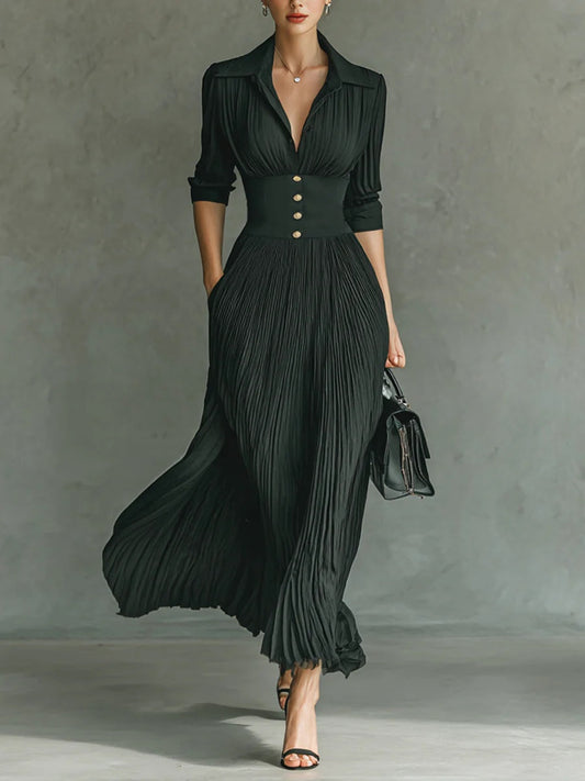 Abito Maxi Donna Plissettato con Colletto e Corsetto - Vesarelli