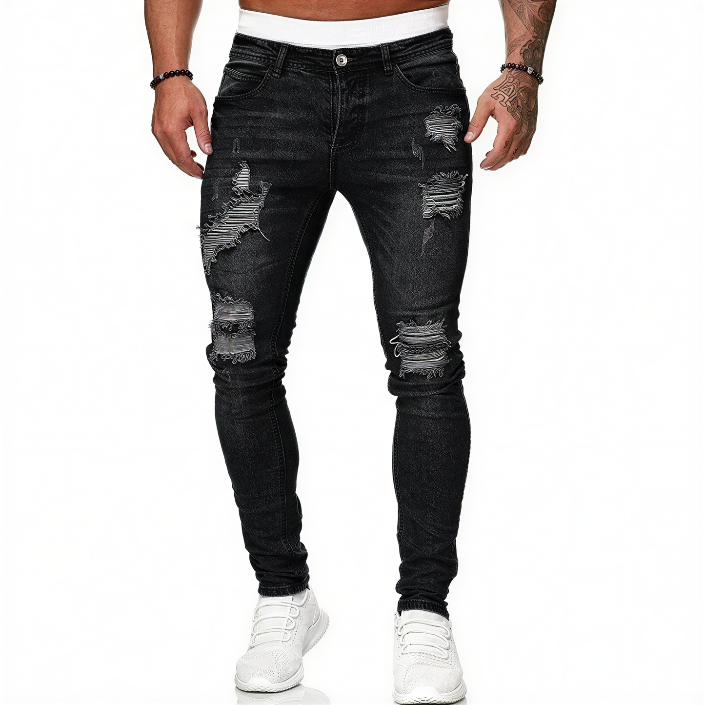 Jeans Skinny Uomo Denim Strappato Slim - Vesarelli