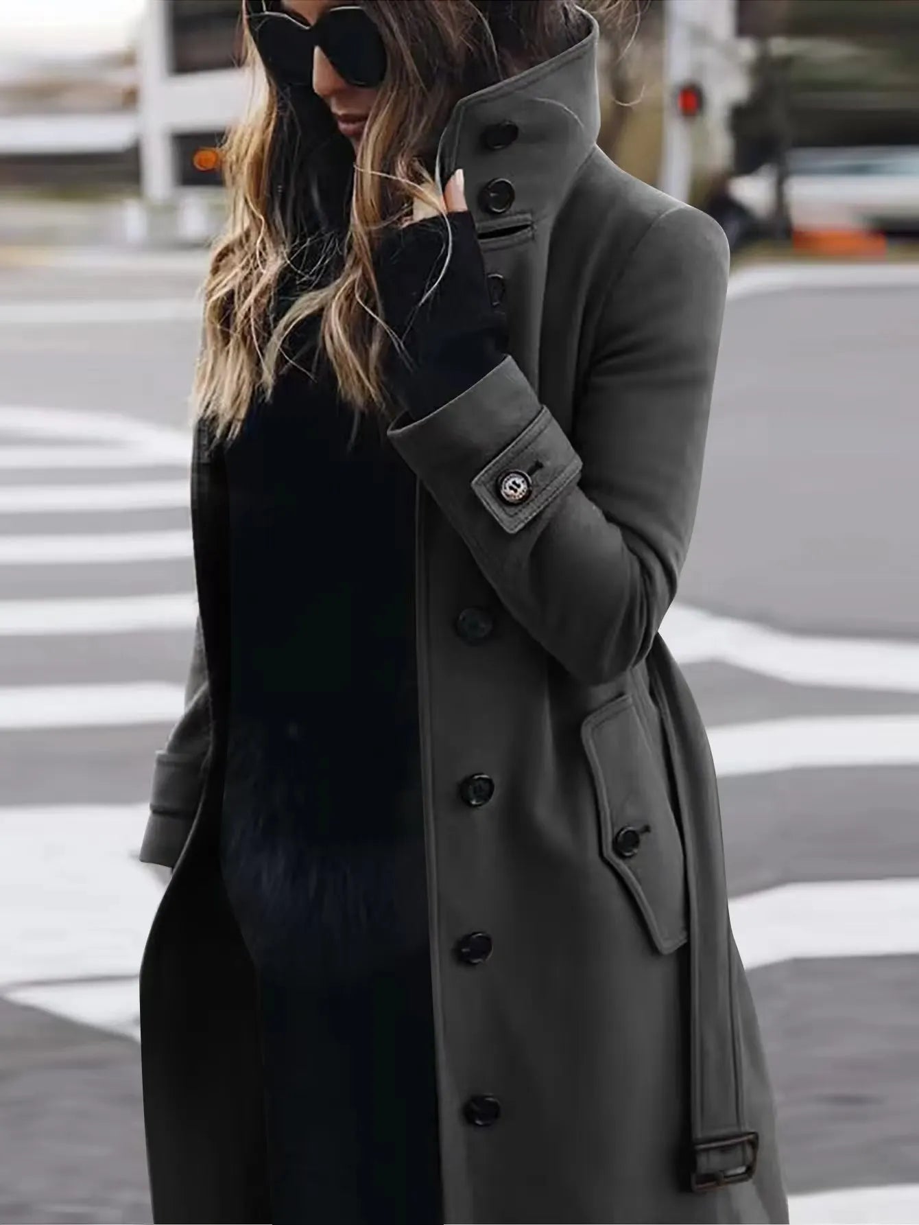 Trenchcoat Donna Impermeabile Cintura in Vita Lunghezza Lunga