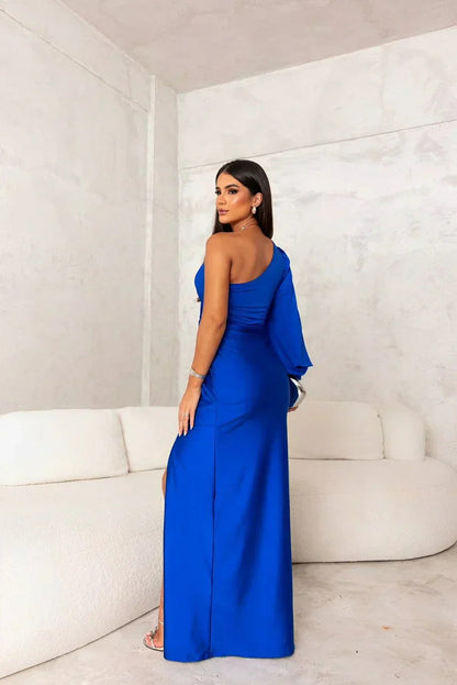 Delia | Abito da Donna Maxi Monospalla Satin Twist con Spacco 7