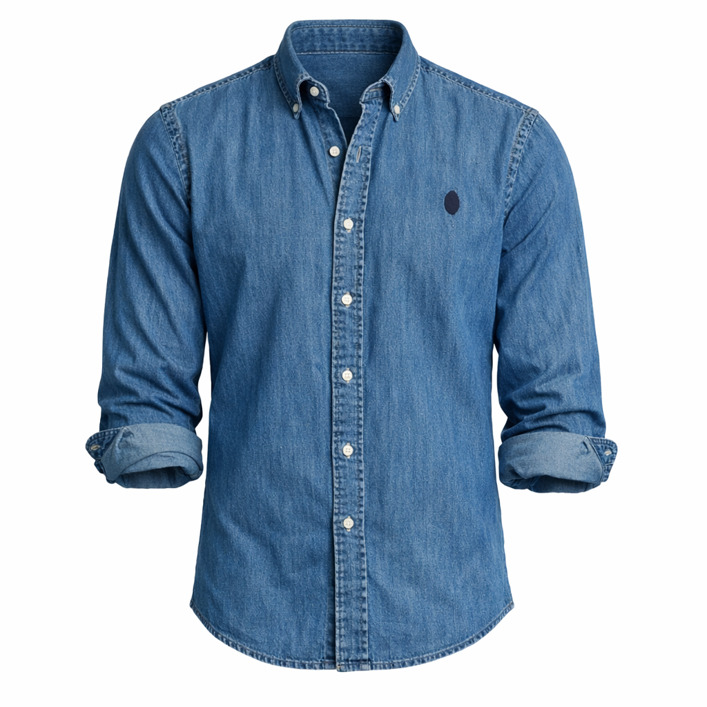Camicia Uomo Denim Manica Lunga Collo Kent