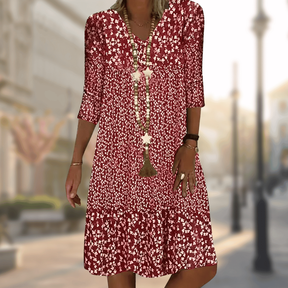Abito Midi Donna Stampa Floreale Boho Manica
