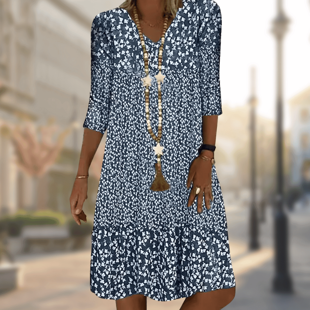 Abito Midi Donna Stampa Floreale Boho Manica - Brentozzi