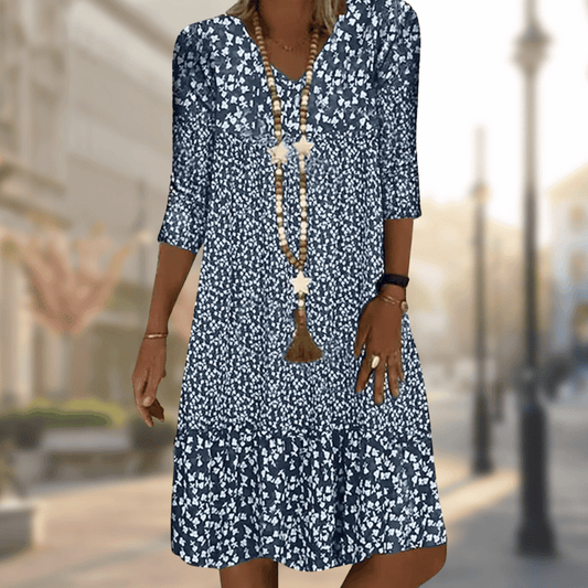 Abito Midi Donna Stampa Floreale Boho Manica - Brentozzi