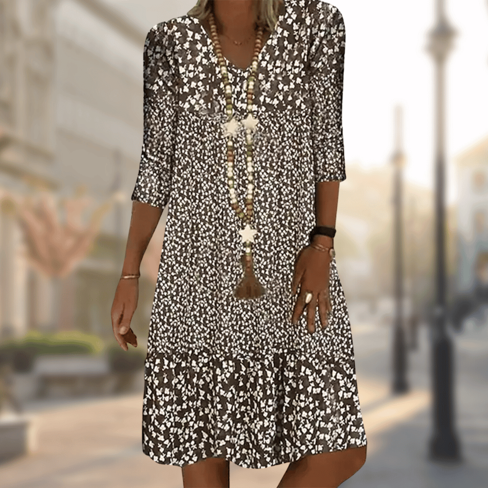 Abito Midi Donna Stampa Floreale Boho Manica