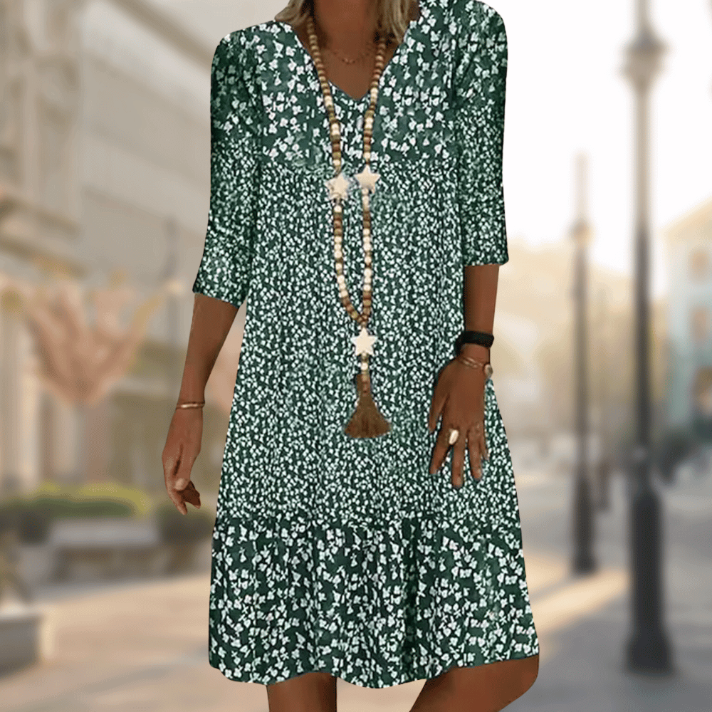 Abito Midi Donna Stampa Floreale Boho Manica