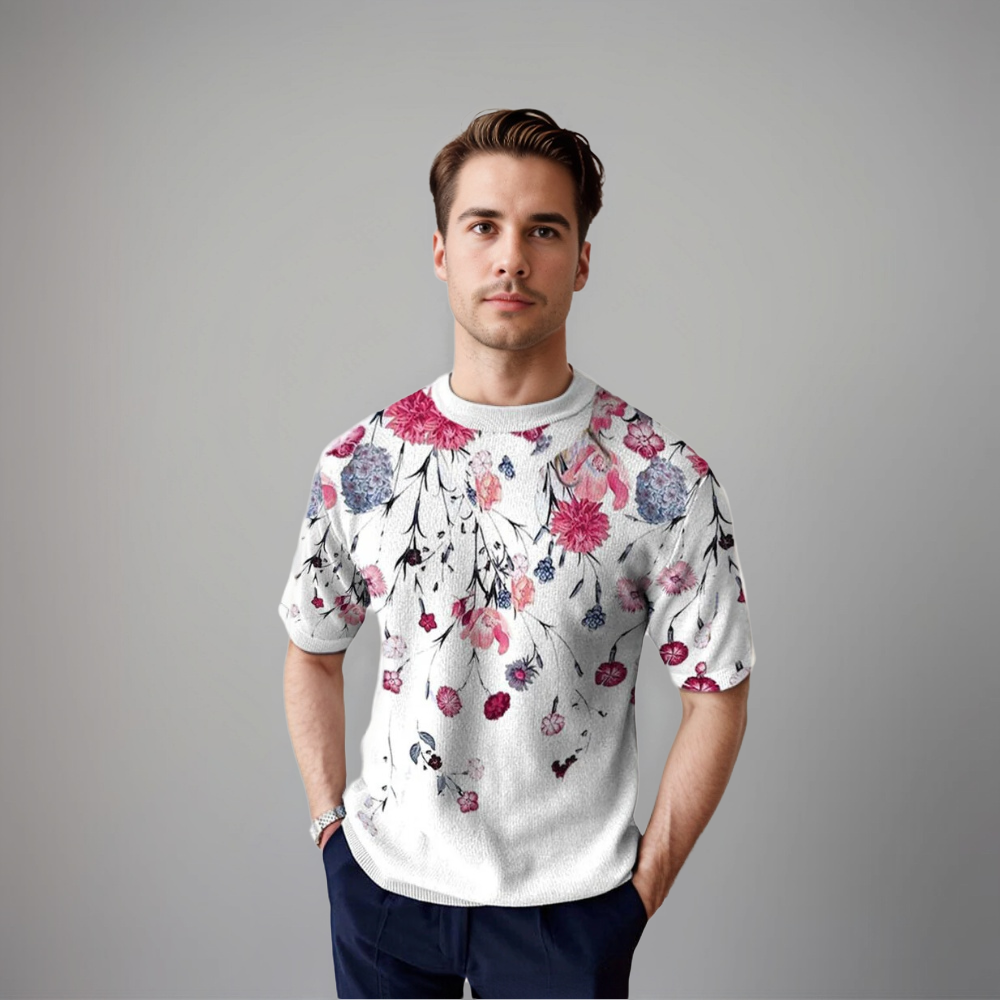 Camicia Uomo Manica Corta Motivo Floreale