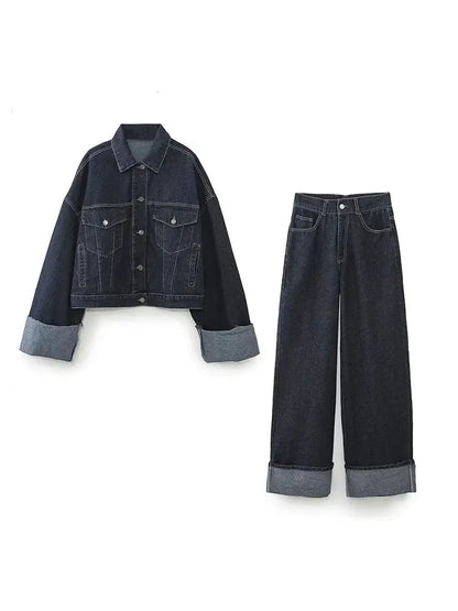 Diana | Donna Completo Denim Con Jeans Gamba Larga e Giacca 8