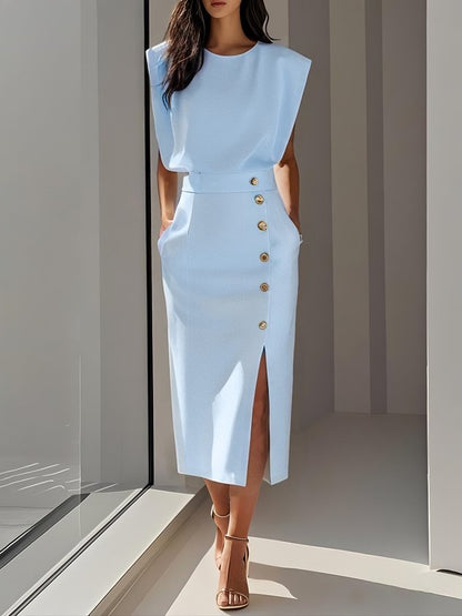 Diane | Abito da Donna Midi Spalle Imbottite Senza Maniche Spacco 2