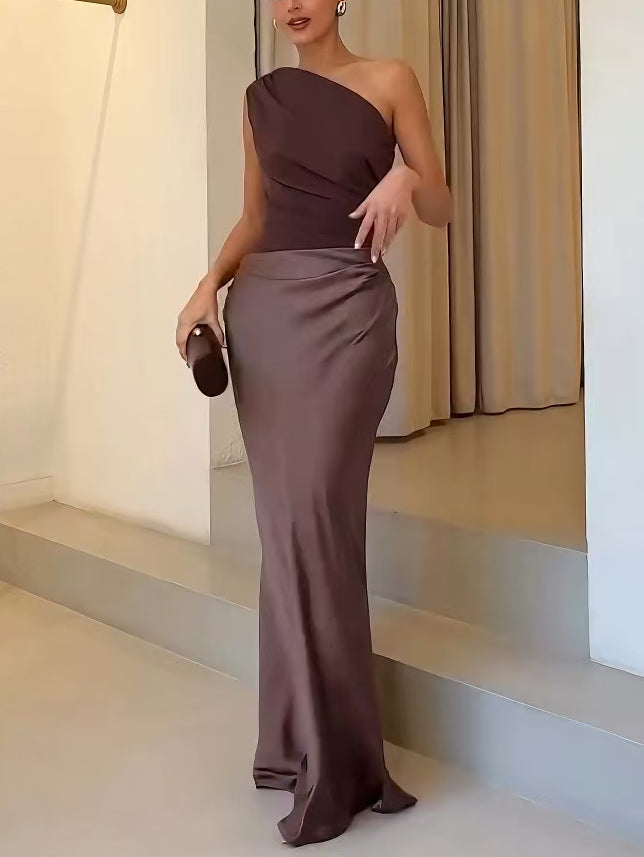 Donna | Abito da Donna Maxi Monospalla Arricciato in Satin 5