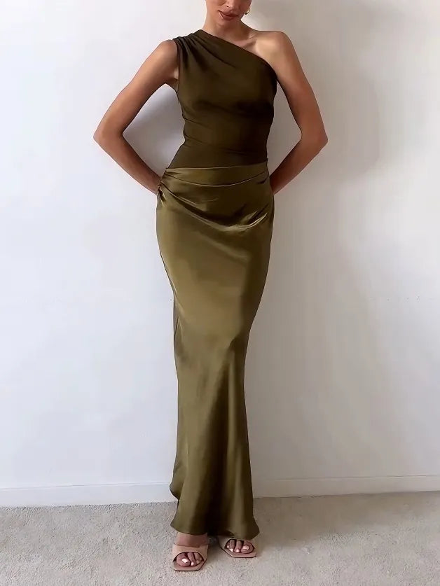 Donna | Abito da Donna Maxi Monospalla Arricciato in Satin 7