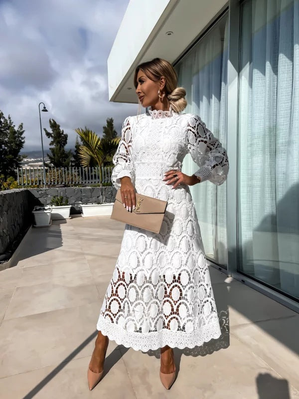Dorella | Abito Midi Abito Da Cerimonia Donna Pizzo Maniche Lunghe 3