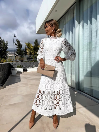Dorella | Abito Midi Abito Da Cerimonia Donna Pizzo Maniche Lunghe 3