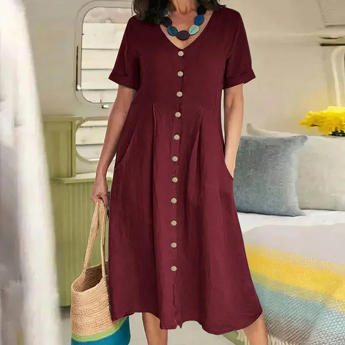 Abito Midi Donna in Lino Elegante - Vesarelli