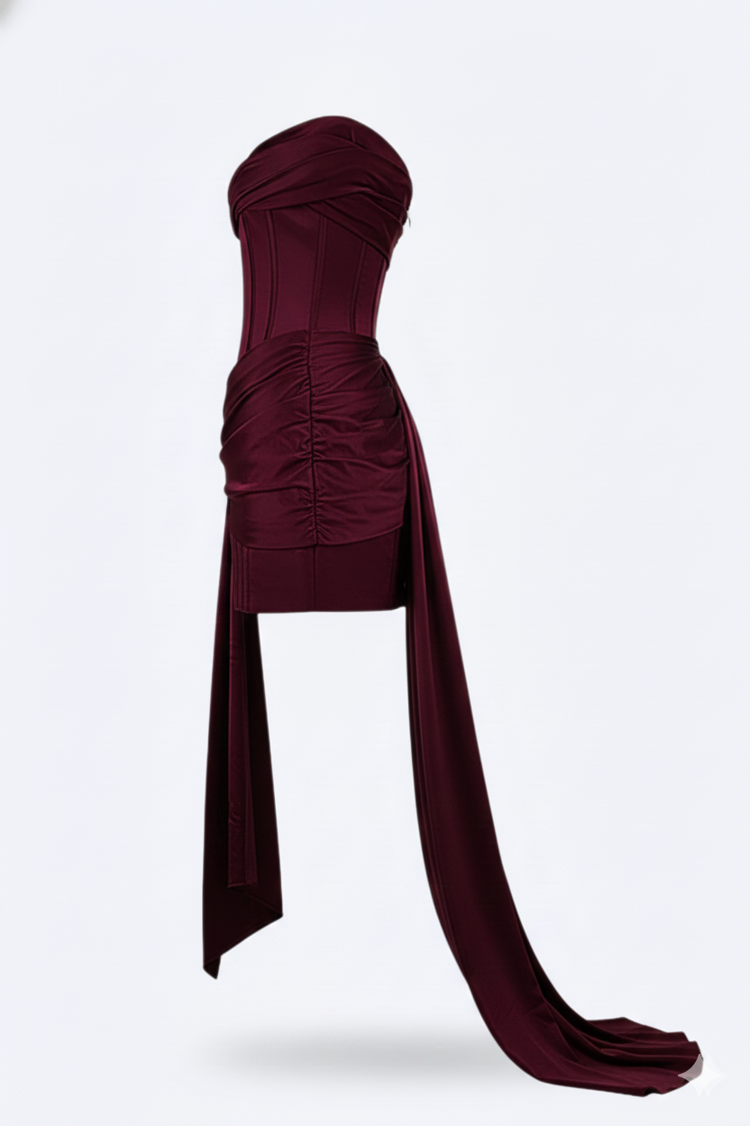 Dravela | Abito da Sera Donna Mini Corsetto Bordeaux Drappeggiato 3
