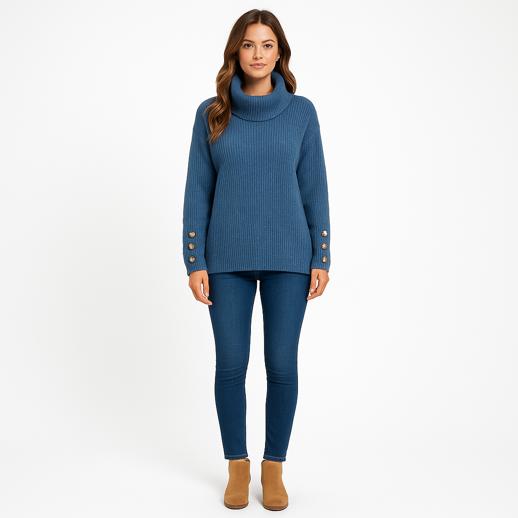 Maglione Donna in Maglia Caldo Collo Alto con Bottoni - Brentozzi
