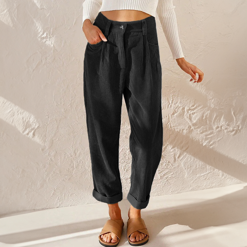 Pantaloni Donna in Velluto a Coste Vita Alta